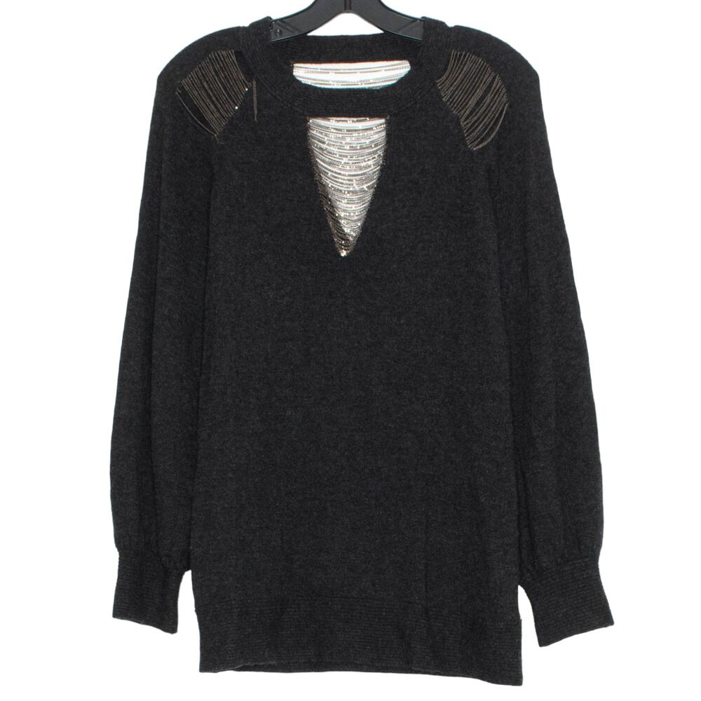 Mike Gonzalez Womens Sweater Wool Cashmere Puff Sleeve Gray Size Medium LF